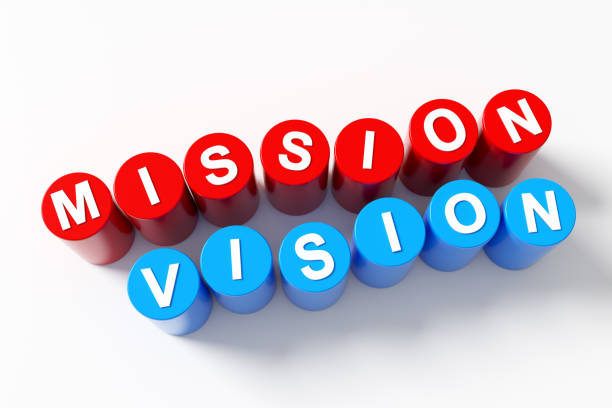 Mission and vision concept represented by red and blue cylinders