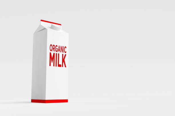 Milk carton surrounded by human crowd on blue background. Horizontal composition with copy space.