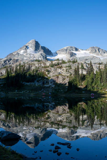 istock Mountain, glacier and campsite on lakeshore 2185338893