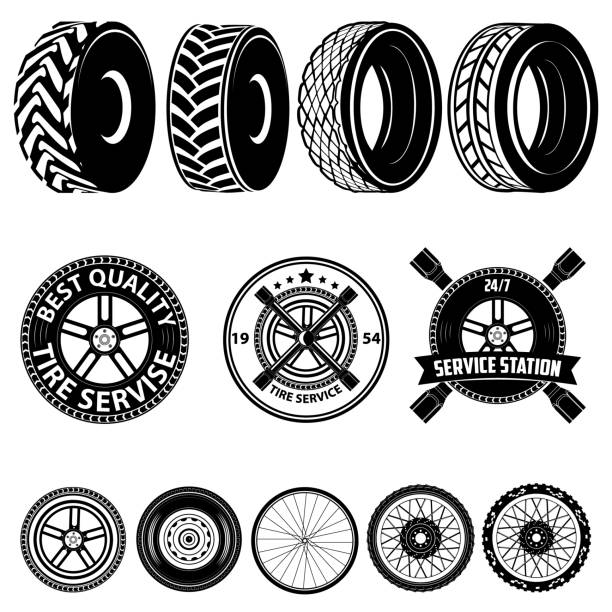 car service labels. tire service label. Auto parts. Set of design elements in vector