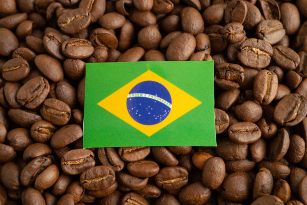 istock Brazil flag on coffee bean, import export trade online commerce. 2185339315