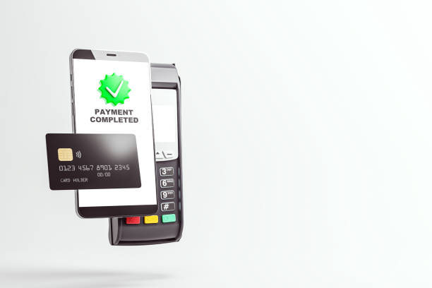 istock Smartphone, credit card, and payment terminal with Payment Completed message on white background. Concept of online payment success. 3D Rendering 2185341303