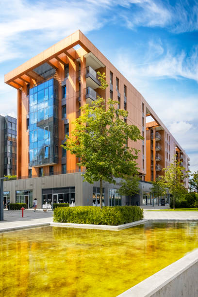 istock Modern, colorful complex of apartment buildings 2185342543