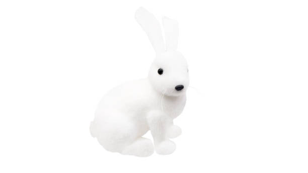 istock white hare, toy isolated on white background 2185344185
