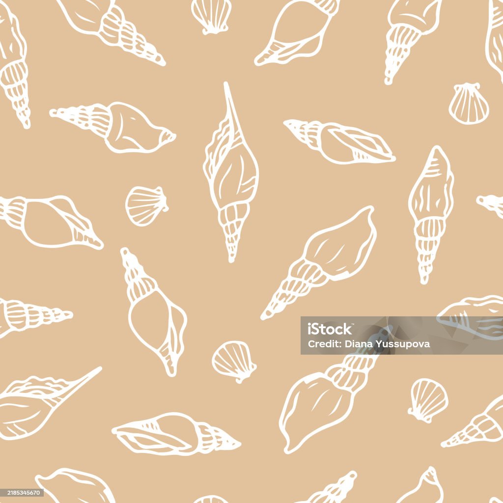 Le Shell Patterns Spiral Seashells Hand Drawn Seamless Pattern Shells Wallpaper On Beige ...
