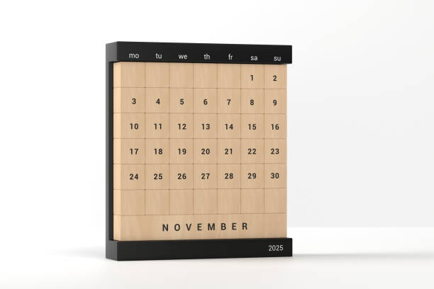 2025 November Modern Wooden Cube Calendar. Planning Concept.