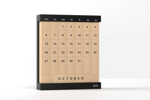 2025 October Modern Wooden Cube Calendar. Planning Concept.