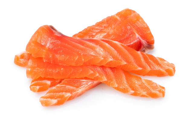 istock Salmon fillet slices isolated on white background. File contains clipping path. 2185349337