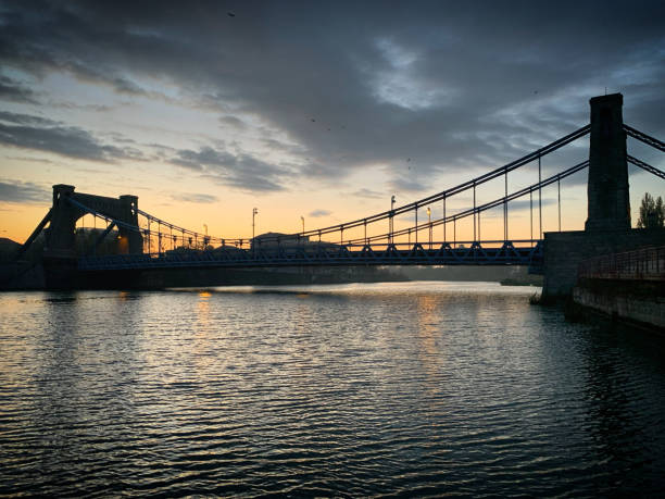 istock Most Grunwaldzki or Grunwald Bridge over the river Oder during sunrise in Wroclaw, Lower Silesia, Poland, November 2019 2185349543