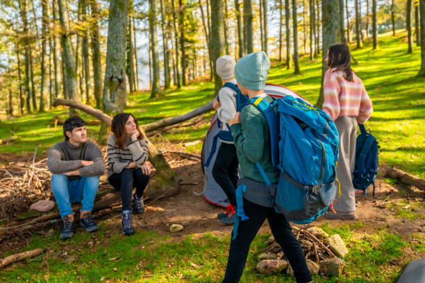 istock Brothers arriving where their parents are sitting during camping weekend 2185349913