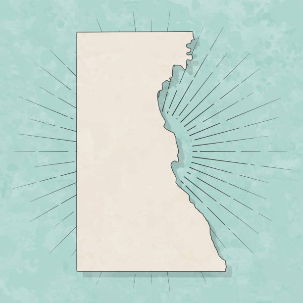 Map of Juneau County - Wisconsin, in a trendy vintage style. Beautiful retro illustration with old textured paper and light rays in the background (colors used: blue, green, beige and black for the outline). Vector Illustration (EPS file, well layered and grouped). Easy to edit, manipulate, resize or colorize. Vector and Jpeg file of different sizes.
