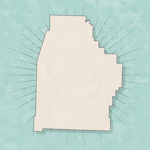 Map of Madison County - Arkansas, in a trendy vintage style. Beautiful retro illustration with old textured paper and light rays in the background (colors used: blue, green, beige and black for the outline). Vector Illustration (EPS file, well layered and grouped). Easy to edit, manipulate, resize or colorize. Vector and Jpeg file of different sizes.