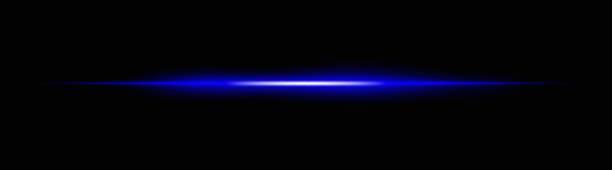 istock Cold blue horizontal light beam with a soft glow and gentle fade. Intense illumination across a dark background, ideal for creating a dramatic lighting effect 2185353080
