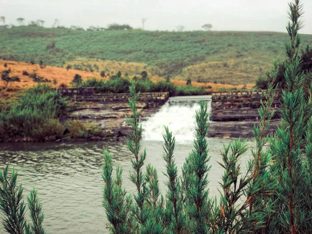 Panoramic View of a Large Dam with Clear Blue Skies