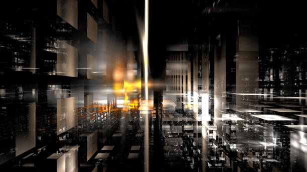 istock vibrant digital landscape showcases an array of geometric shapes set against a backdrop of varied light reflections. 3d render 2185355476