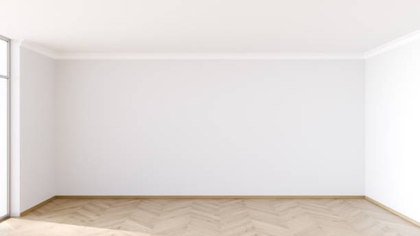 istock spacious, uncluttered room features white walls and light wood flooring. Abundant natural light enters through large windows, creating an inviting atmosphere suitable for various activities. 3d render 2185355485