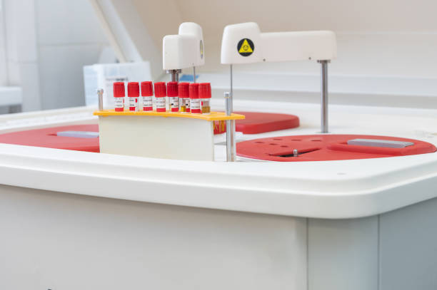 istock Analyzer medical machine clinical laboratory blood test automated equipment 2185356684