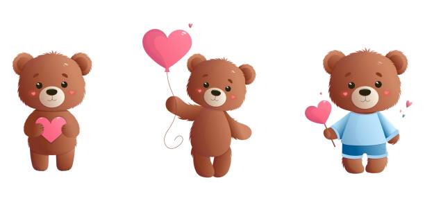 istock Set with cartoon teddy bears and heart on a white background isolated. Vector illustration for Valentine's Day. 2185357565