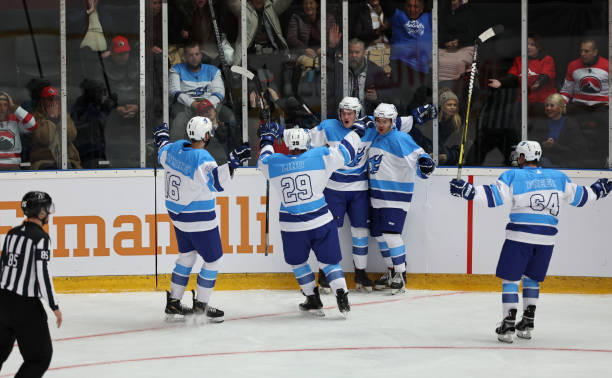 istock Ice Hockey Team Celebrates a Goal 2185357965