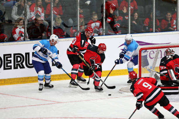 istock Intense Hockey Game in Action 2185357993