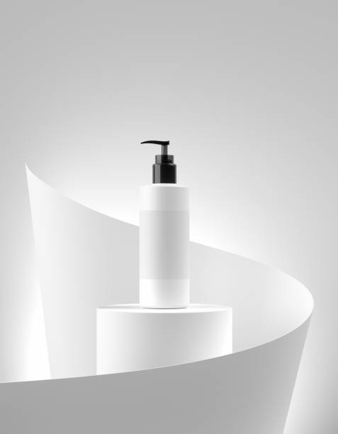 Empty cosmetic bottle template on podium