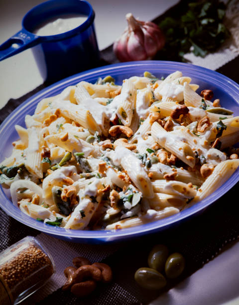 pasta served with spices in white sauce