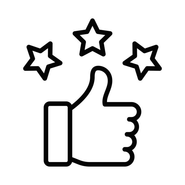 stockillustraties, clipart, cartoons en iconen met five-star thumbs up outline vector icon. editable stroke. - duim omhoog