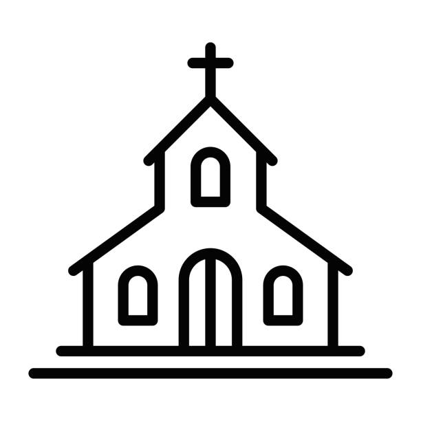 illustrations, cliparts, dessins animés et icônes de icône vectorielle de contour d’église avec croix. trait modifiable. - église