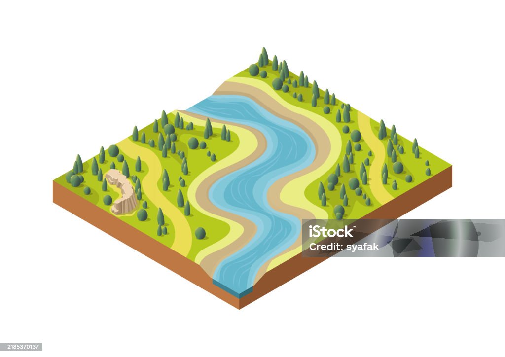 Geometric Three Rivers Image Beautiful Isometric Natural River Stock Illustration - Download Image ...