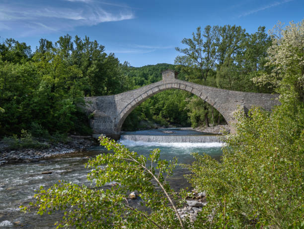 istock Antique Panoramic Olina Bridge in Pavullo, Modena - Italy 2185374009