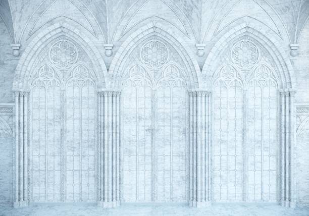 istock Abandoned night castle with a large gothic window or crypt 2185383937