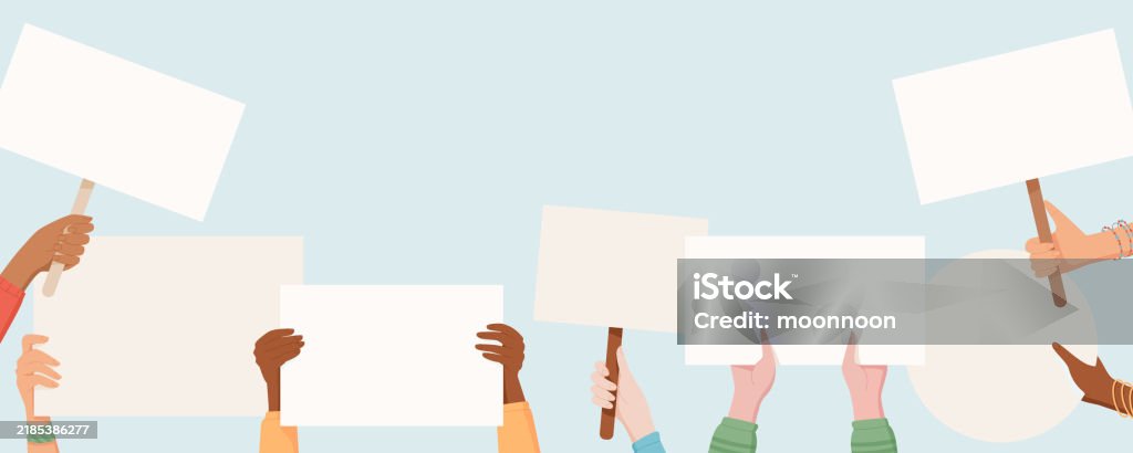 Protest Hand Signals Various Hands Hold Protest Signs And Placards Stock Illustration ...
