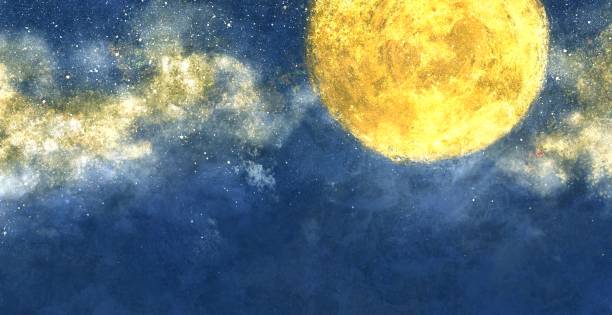 istock Japanese style illustration of super moon and shining night sky 2185388398