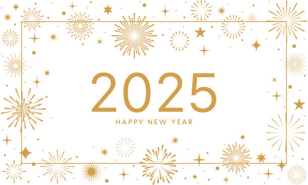 kartu ucapan kembang api emas 2025, latar belakang tahun baru - tahun baru ilustrasi stok