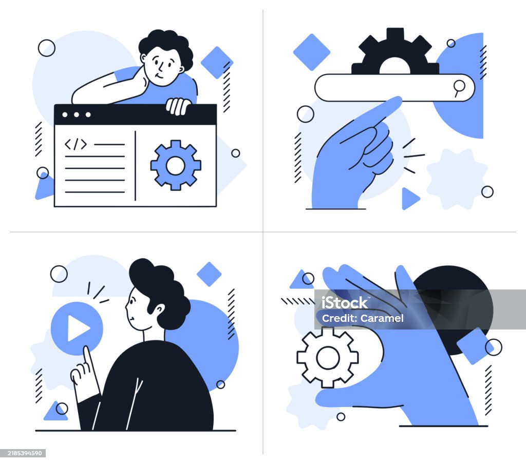 Process Optimisation Fun Vector Process Optimization Development Illustration Set Stock Illustration ...