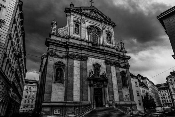 Vienna, Austria - July 13, 2024: Dominikanerkirche Maria Rotunda in Black and White (Dominican Church)