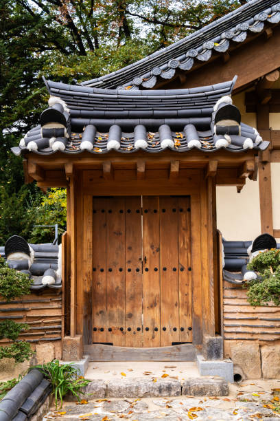 istock wooden gate in the Buddhist temple 2185399940