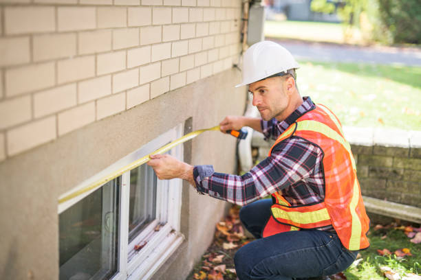 istock Man inspecting house window outside on day light 2185401425