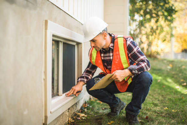 istock Man inspecting house window outside on day light 2185402163