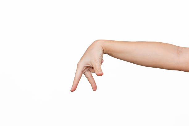 istock A caucasian female hand making a gesture imitating walk with two fingers isolated on a white background 2185402938