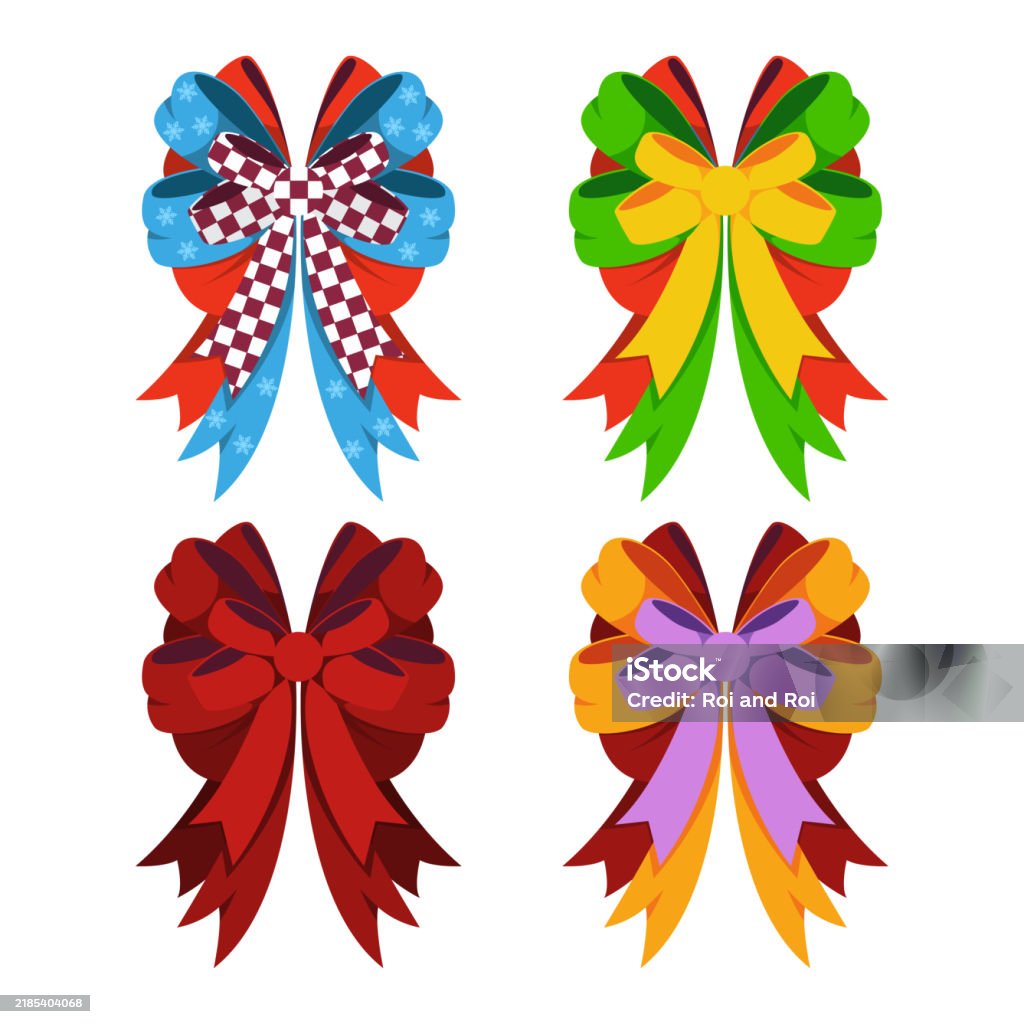 Cartoon Tree Ropper Christmas Bows Tree Topper Vector Cartoon Set Isolated On A White ...