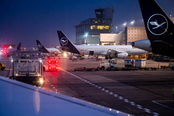 Frankfurt, Germany - November 15, 2024: Preparing an airplane for flight at Frankfurt Airport (FRA).