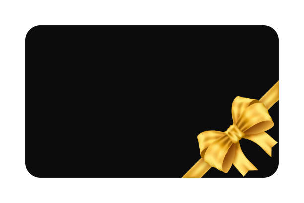 istock Mockup black gift card with gold bow and diagonal ribbon  isolated on white background 2185405900