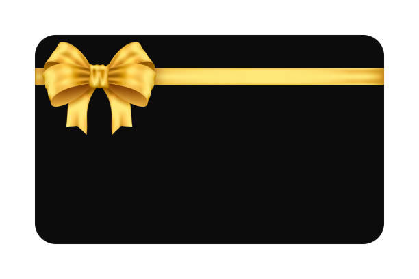istock Mockup black gift card with gold bow and ribbon  isolated on white background 2185405986