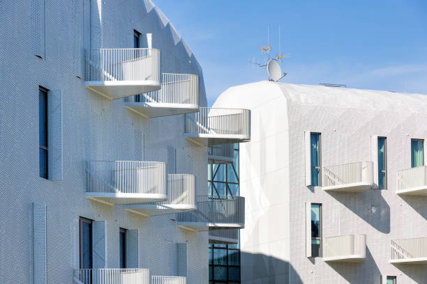 Modern white facade in a apartment buildings, Sopot, Poland