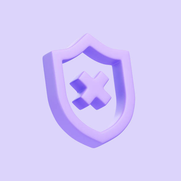 istock Purple Shield Icon with Cross Symbol 2185409231