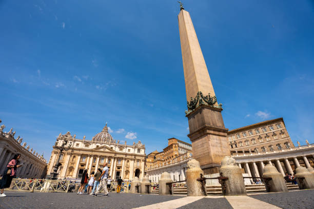 Vatican City, Italy – September 29, 2019: Obelisk in the square in front of St. Peter’s Basilica in the Vatican. Italy
