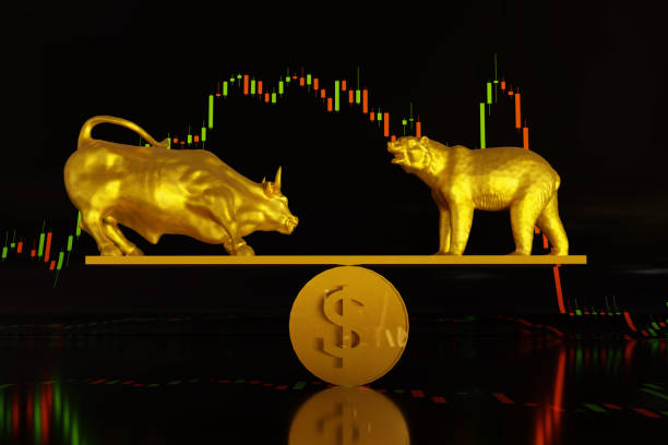 istock fighting gold bull and bear 2185417916