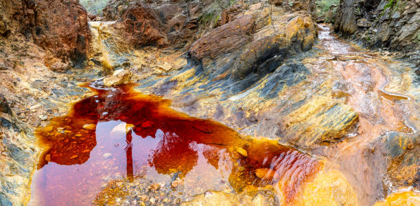Red water in Red river birth (Rio Tinto), Huelva, Spain