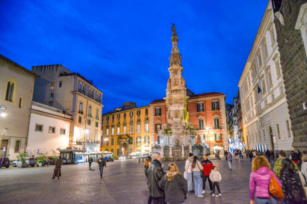 Napoli, Italy - November 13, 2024: Piazza San Domenico Maggiore at night.